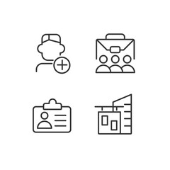 Employment pixel perfect linear icons set. Company personnel. Hiring employee. Work environment. Customizable thin line symbols. Isolated vector outline illustrations. Editable stroke