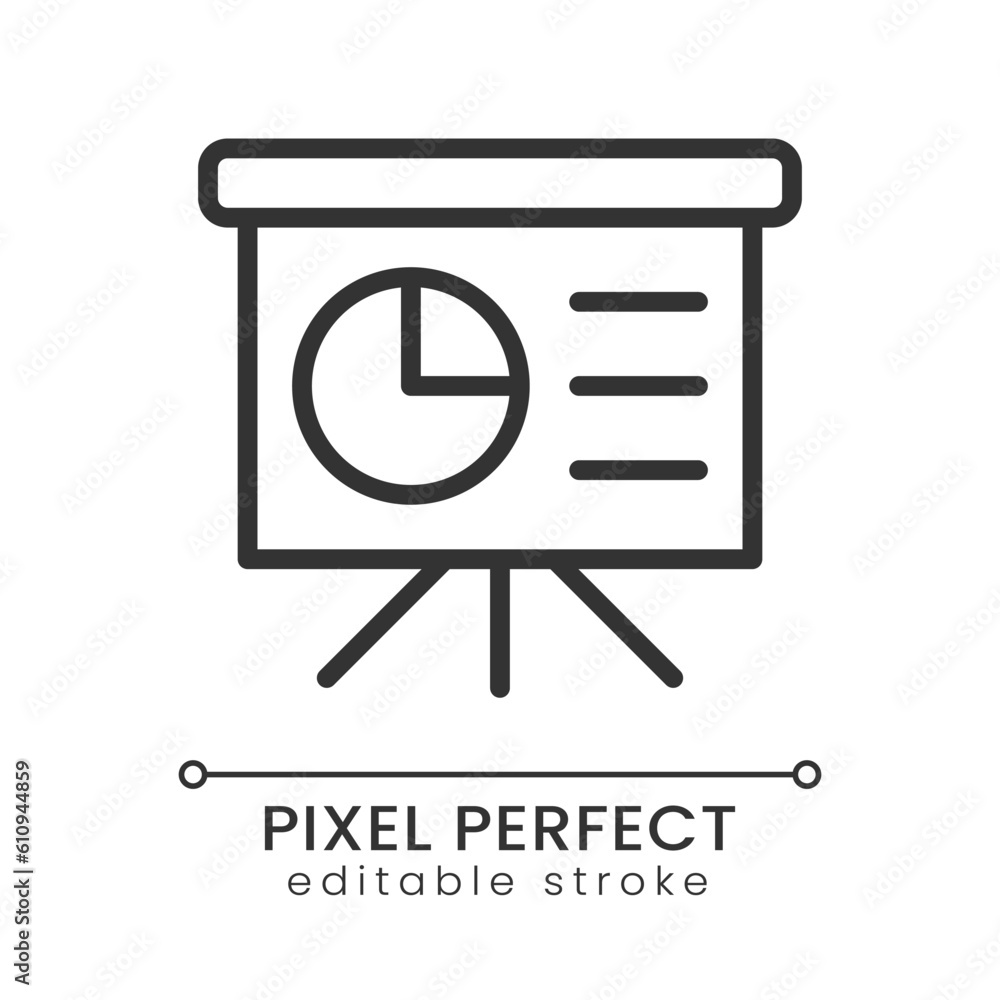 Poster presentation board pixel perfect linear icon. visual information for business and education. thin li