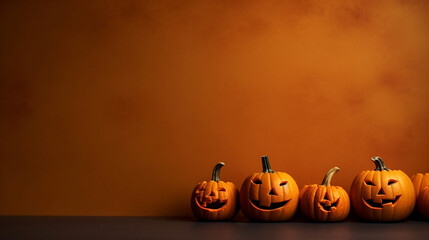AI generative image of a traditional halloween background with spooky pumpkins