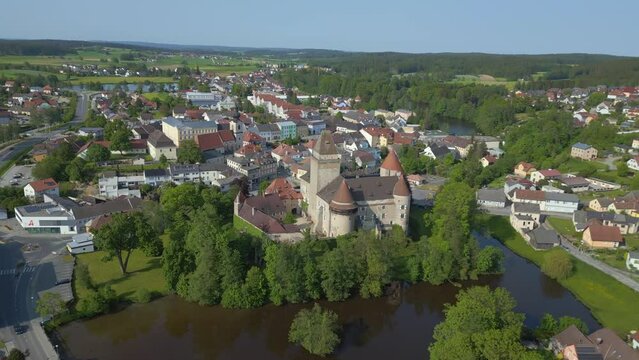 Magic aerial top view flight 
Austria Heidenreichstein castle in Europe, summer of 2023. panorama overview drone
4K uhd cinematic footage.