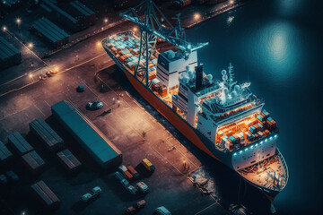 a container ship loading cargo at a deep-sea port. This essence of business, commercial trading, logistic operations, import, export, and freight transportation, maritime activity. Generative AI.