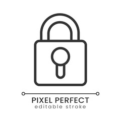 Lock pixel perfect linear icon. Access to private information. Computer data protection and safety. Thin line illustration. Contour symbol. Vector outline drawing. Editable stroke. Poppins font used