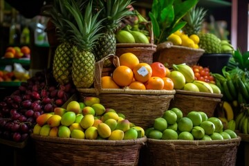 Bountiful Basket of Fruits with Shelf Display. Generative AI
