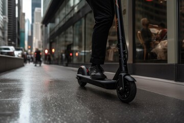 Naklejka premium Person using an electric scooter on the city. AI generative