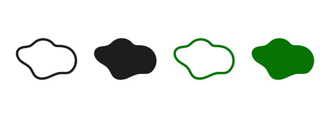 Simple Irregular Smooth Black and Color Form. Pebble, Stone, Drop Collection. Organic Abstract Blob Shape. Random Blotch Line and Silhouette Set. Minimal Fluid. Isolated Vector Illustration