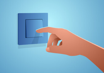 Close-up of a human hand turning on and off a light switch