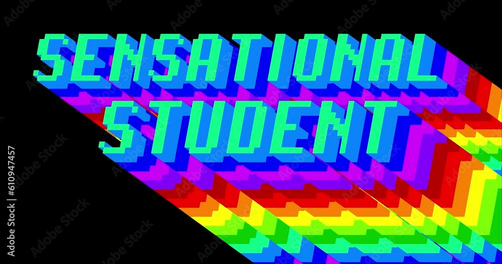 Poster sensational student. 4k animated word with long layered multicolored shadow with the colors of a rai