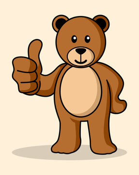 Simple flat cartoon of a cute bear doing thumbs up