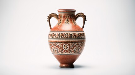 Antique ceramic decorative amphora on a white background, illustration for product presentation template, copy space wallpaper. Ai generative