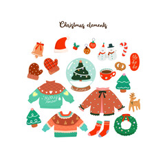 Christmas elements vector illustration set.