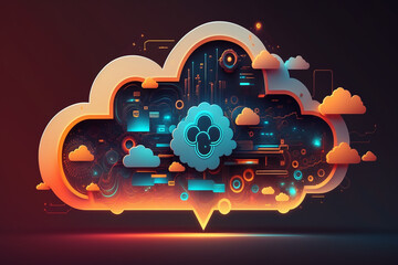 This 3D illustration masterfully captures the cloud computing, transformative in the digital realm. Technological prowess and interconnectedness with cloud computing. Generative AI.