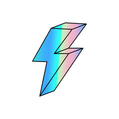 Hand drawn zipper isolated on white background. Doodle holographic sticker, rainbow patch in trendy 90s, 00s, Y2K style.