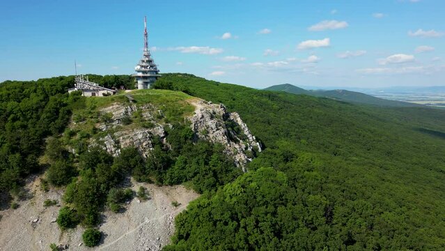 Beautiful sunny day on Zobor Mountain in Slovakia, radio tower, Slovakia, 4k