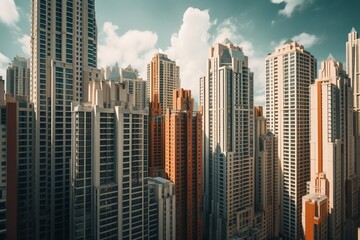 Huge tall city buildings. Generative AI
