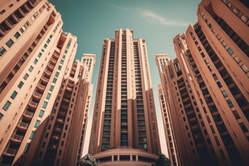 Fototapeta na wymiar Huge tall city buildings. Generative AI