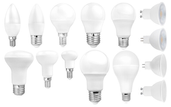 set of modern LED bulbs isolated