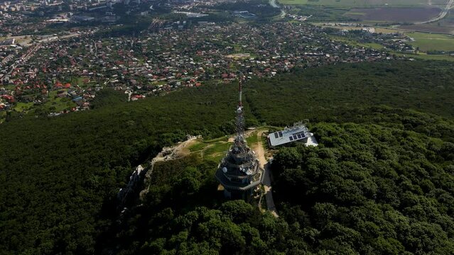 Stunning aerial footage of Zobor Mountain and the city of Nitra, Slovakia, 4k