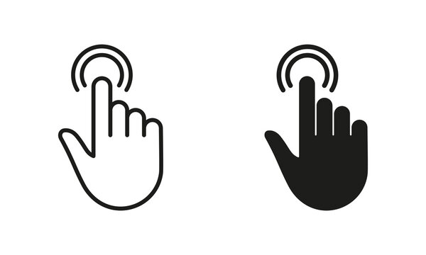 Double Click Gesture, Hand Cursor of Computer Mouse Line and Silhouette Black Icon Set. Pointer Finger Pictogram. Double Press, Swipe, Touch, Point, Tap Sign. Isolated Vector Illustration