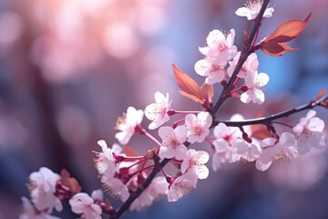 Obraz premium Branch of Prunus serrulata or Japanese cherry. Generative AI