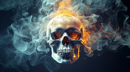 Human skull in smoke created with generative AI technology