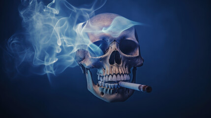 Human skull in smoke created with generative AI technology