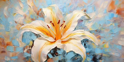 AI Generated. AI Generative. Beautiful botanic lily flower oil paint illustration. Aesthetics floral inspirational tenderness illustration. Graphic Art - obrazy, fototapety, plakaty