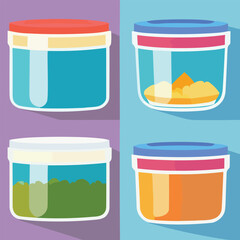 Vector set of glass food storage. Reusable food containers