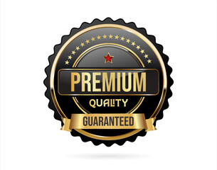 100 Percent premium quality badge with gold ribbon on black background 
