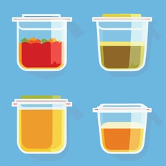 Vector set of glass food storage. Reusable food containers