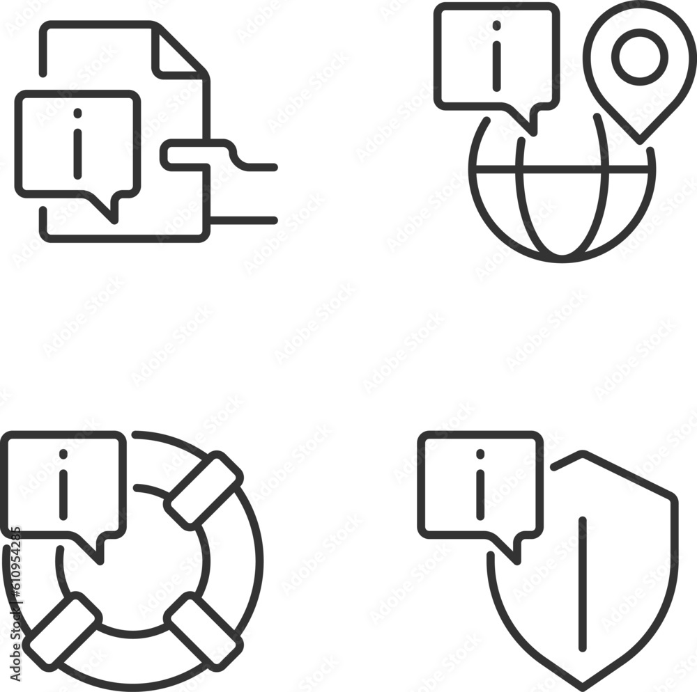 Poster safe information service pixel perfect linear icons set. international network. help on internet. cu