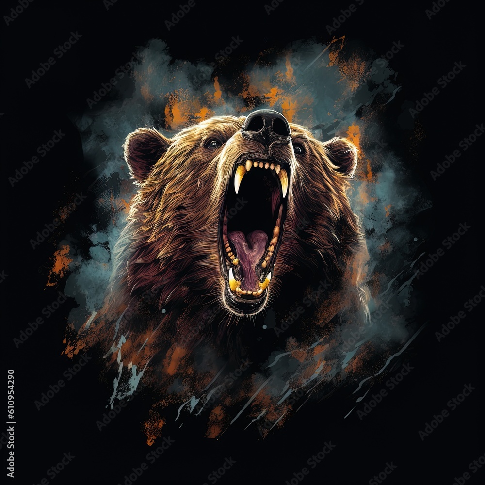 Wall mural bear's grin, print for clothes. generative ai