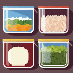 Vector set of glass food storage. Reusable food containers