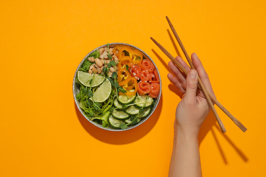 Concept Of Lunch, Paper Bowl With Food