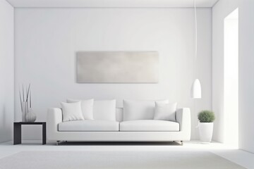 interior background sofa white scandinavian indoor lifestyle style modern apartment. Generative AI.