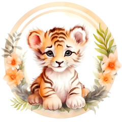 Tiger watercolor clipart, isolated, transparent background, created with Generative AI technology