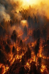 Wildfire Threat. Smoke Rises From Burning Forest