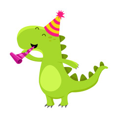 Cute Little Dino With Party Horn