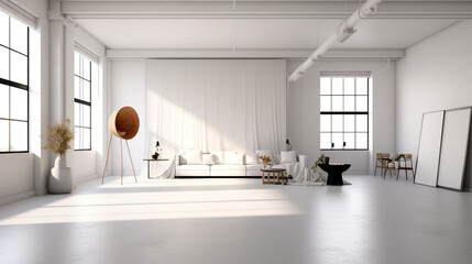 A minimalist design studio with clean lines, white walls, and strategically placed accent lighting, creating a focused and calm atmosphere Generative AI