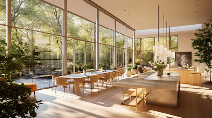 A design studio with floor-to-ceiling windows, allowing ample natural light to illuminate the space and provide a connection to the outdoors Generative AI