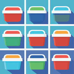 Vector set of reusable lunch containers. Eco friendly materials