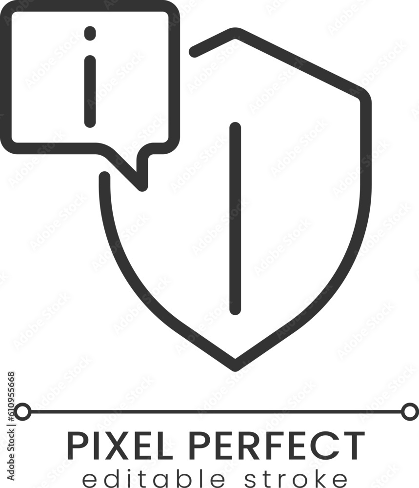 Poster reliable information pixel perfect linear icon. data privacy. trustful info sources. thin line illus