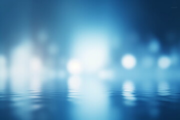 Abstract light blue blurred background with beautiful lighting spots and reflections, Generative AI