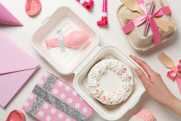 Concept of congratulation and celebration with bento cake in box