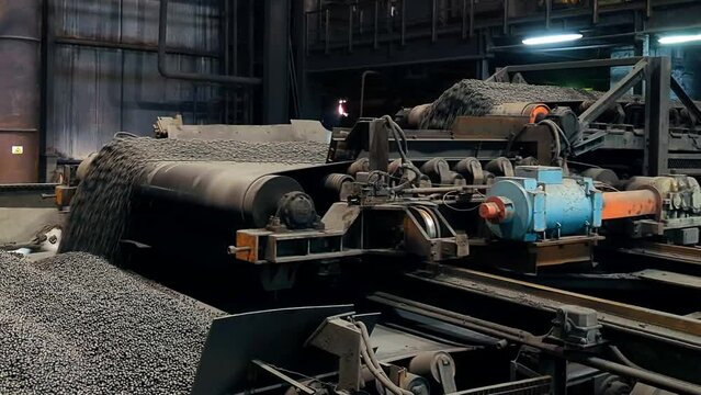 Industrial production line of Iron ore pellets in metallurgical factory