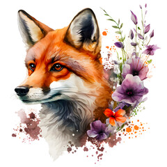 Fox watercolor clipart, isolated, transparent background, created with Generative AI technology