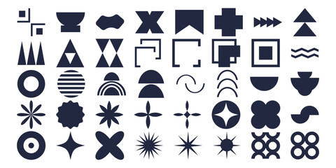 Set geometric shapes contemporary modern trendy elements basic forms isolated on white background, futuristic figures, minimal abstract