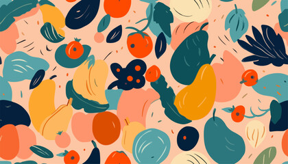 Hand drawn abstract artistic cute fruit pattern. Collage playful contemporary print. Fashionable template for design