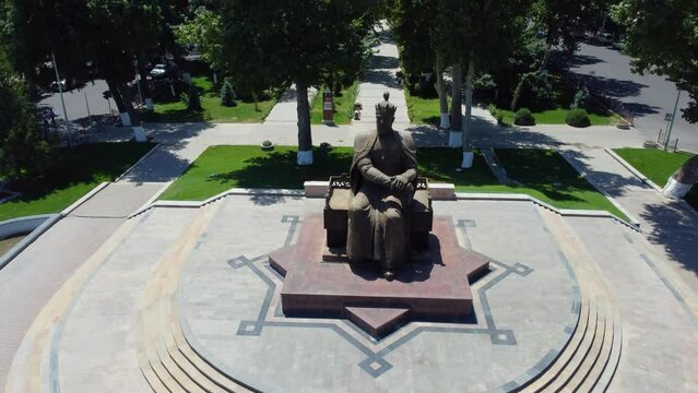 Aerial view of Amir Temur Monument in Samarkand