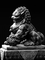 stone lion statue in chinese temple