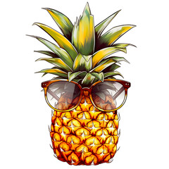 Pineapple watercolor clipart, isolated, transparent background, created with Generative AI technology